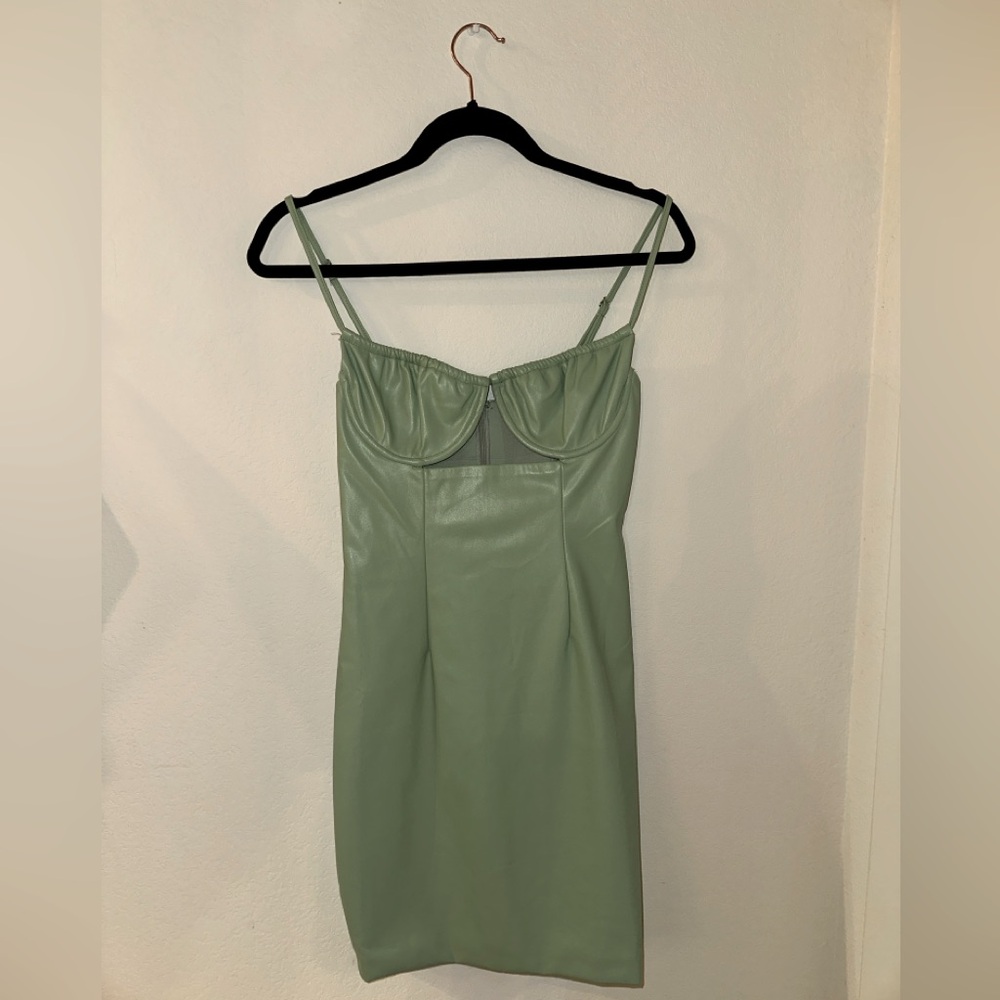 Tic Toc Green Leather Mini Dress - size small